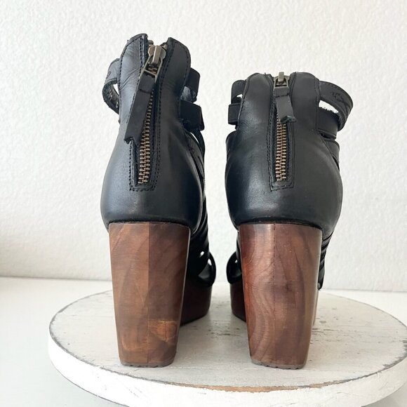 Lane Boots BECCA Womens Black Wedges 7.5 Western Sandals Cowgirl Leather Heels - Picture 2 of 11